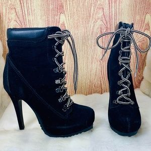 Black Suede Lace up Boots